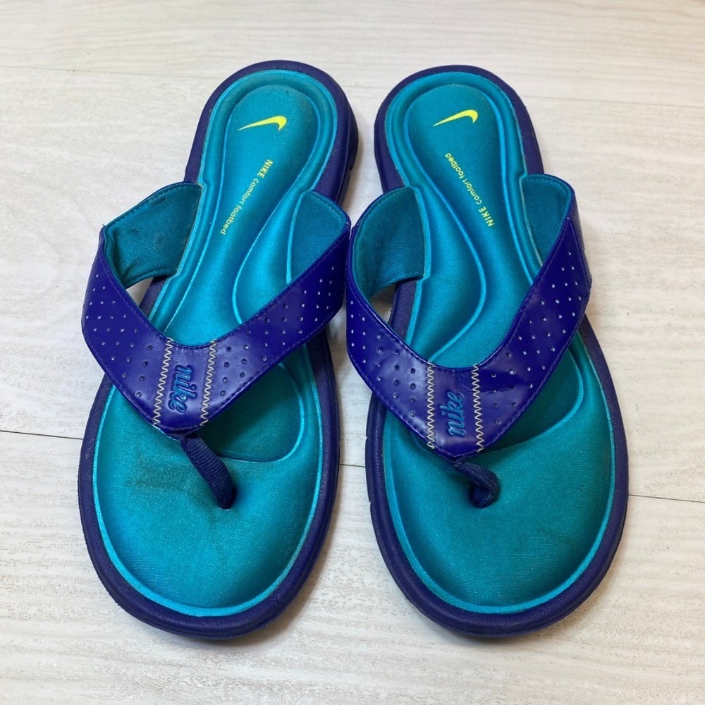 Nike Womens 10 Comfort Footbed Flip Flop Sport Thong Purple Teal Synthetic Logo